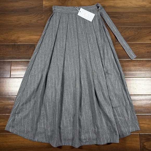 Le' AL.X Women's Size Small Gray White Pinstripe Wool Blend Wrap Maxi Skirt - Picture 1 of 11